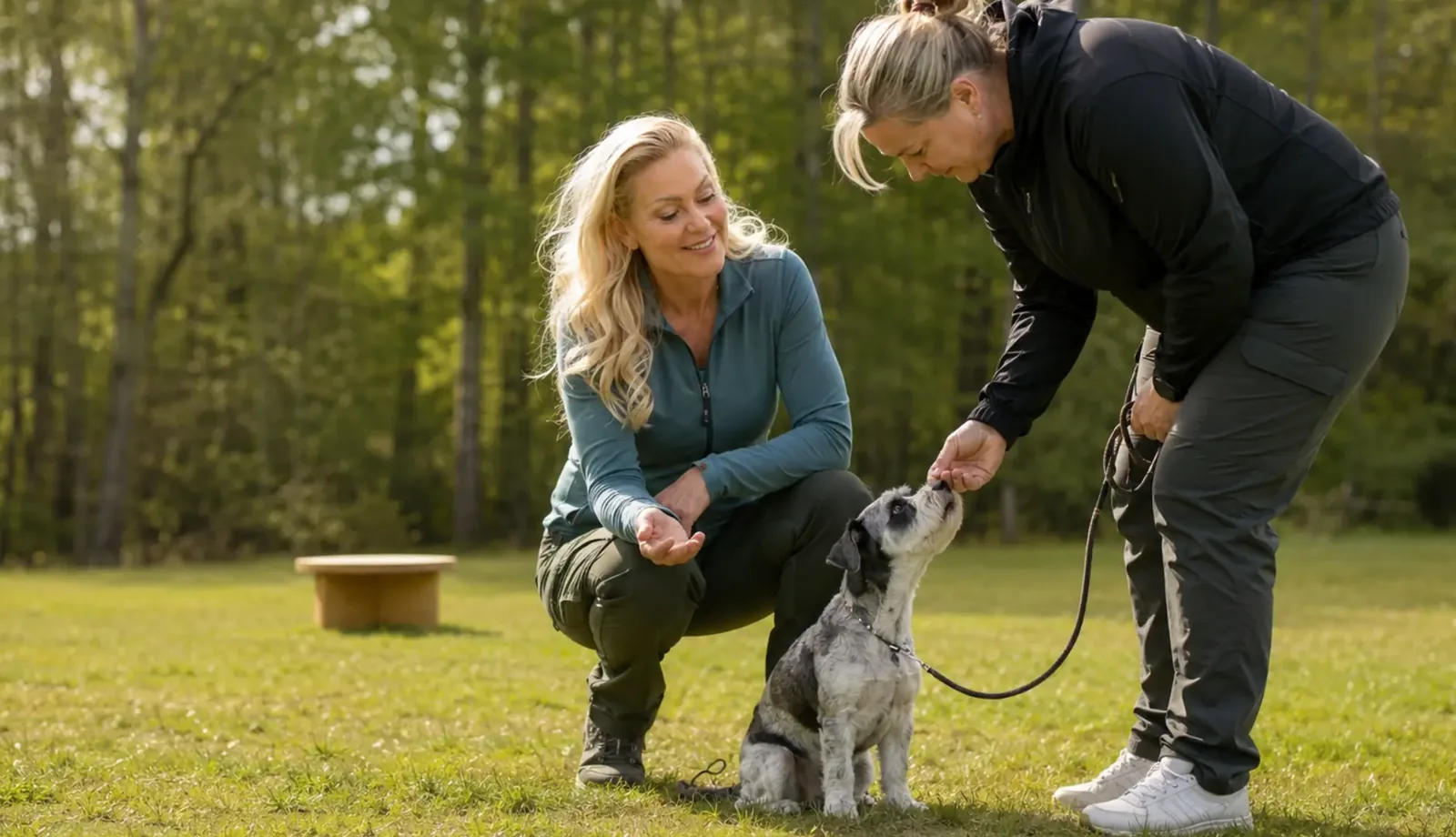 Liss tränar en hund på ett fält